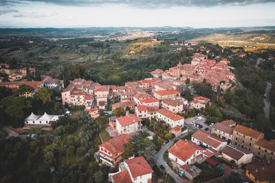 High angle view of townscape against sky