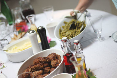 Close-up of food served on table