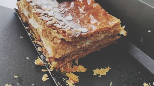 High angle view of cake in plate