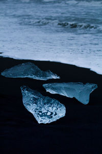 Close up pieces of transparent ice concept photo