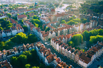 High angle view of buildings in city