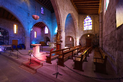 Interior of illuminated historic building