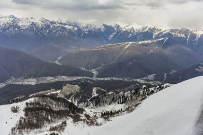 Scenic view of snowcapped mountains against sky