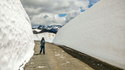 Scenic view of snow covered mountains