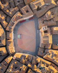 High angle view of old buildings in city