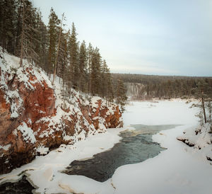 Scenic view of lake against sky during winter