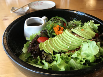 High angle view of food in plate