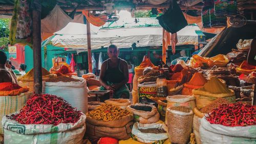 Various vegetables for sale at market stall