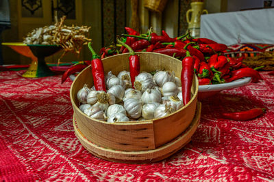 High angle view of food in bowl on table