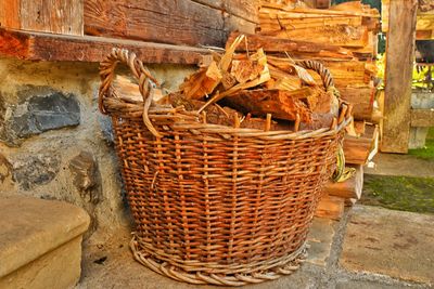 Close-up of wicker basket