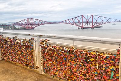 Locked in love padlocks overlooking forth bridge