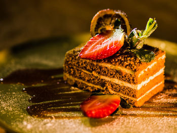 Close-up of strawberries on cake