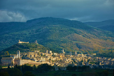 High angle view of townscape against sky