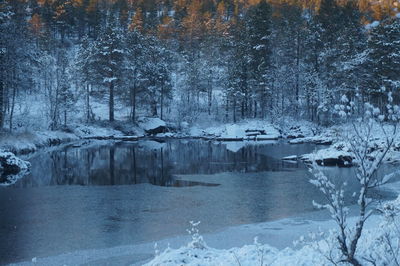 Scenic view of frozen lake during winter