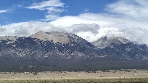 Scenic view of snowcapped mountains against sky
