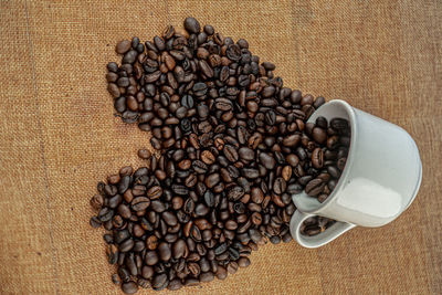 High angle view of coffee beans on table