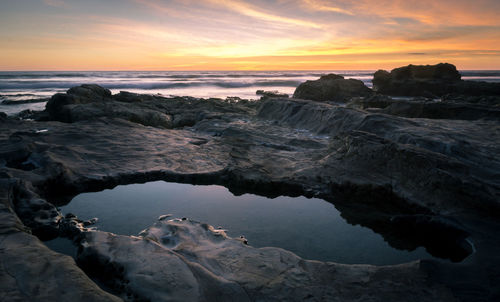 Scenic view of sea against sky at sunset