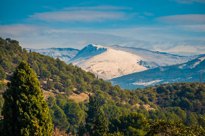 Scenic view of landscape and mountains against sky