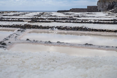 Surface level of beach against sky