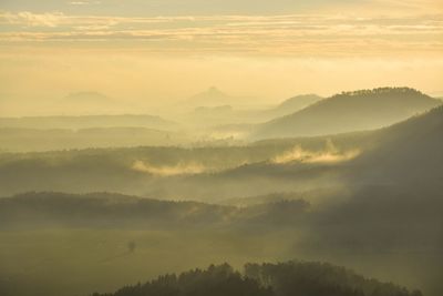 Scenic view of mountains against sky during sunset