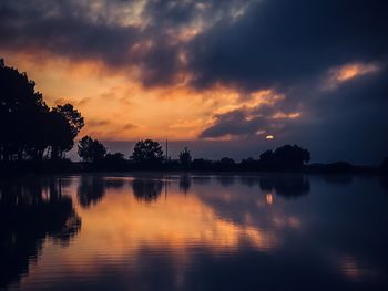 Scenic view of lake against sky during sunset