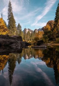 Scenic view of lake against sky during autumn