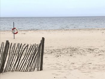 Scenic view of beach against clear sky