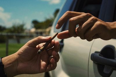 Cropped image of hand holding marijuana joint