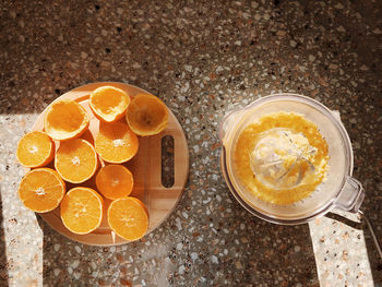 High angle view of oranges