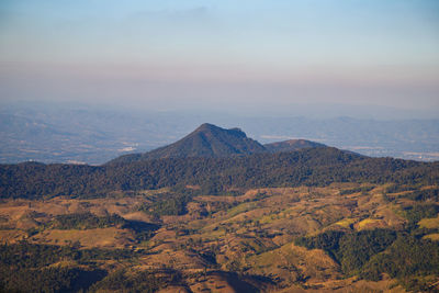 View of the beautiful mountains in the morning at phu ruea peak, loei province, thailand 
