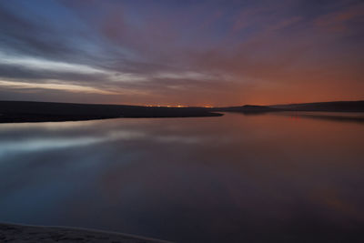 Scenic view of lake against sky during sunset