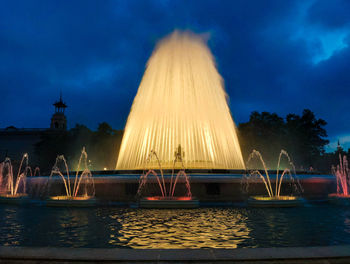 Fountain against sky during sunset