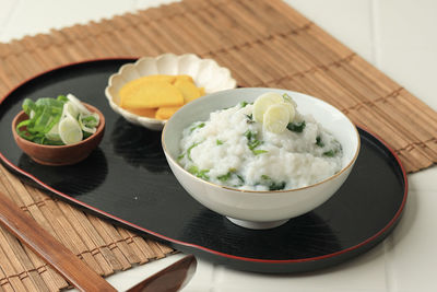 Rice porridge with seven herbs. in japan, people eat the nanakusa gayu on the morning of january 7th