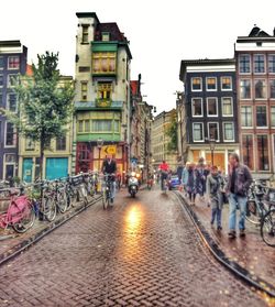 People walking on city street