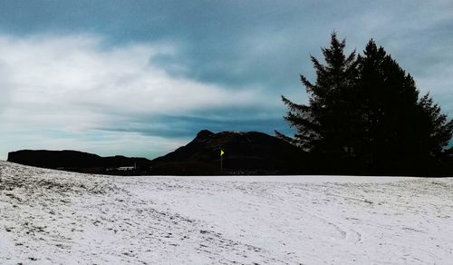 Scenic view of field against sky during winter