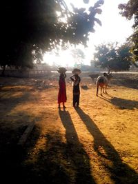 People walking on street amidst trees