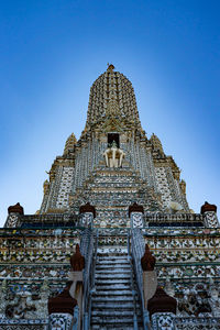 Low angle view of temple against clear blue sky