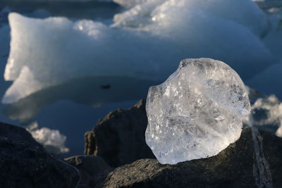 Close-up of ice on rock