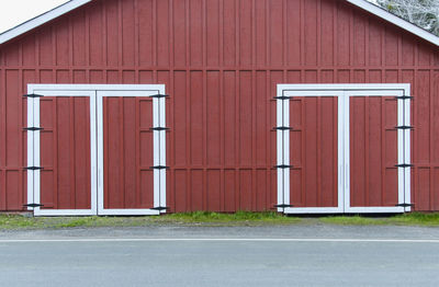 Red door of building