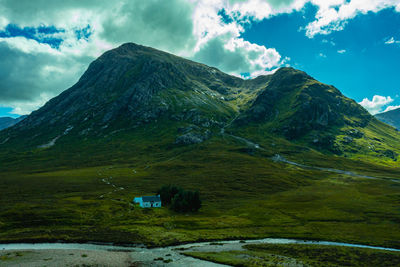 A traditional mountain bothy nestled below buachaille etive mor alongside the river coupall 