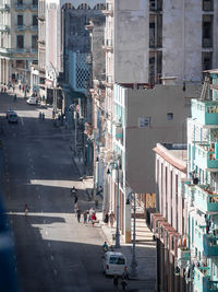 High angle view of city street, pastel buildings, havana