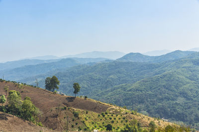 Scenic view of mountains against clear sky