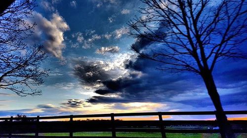 Silhouette of trees against cloudy sky