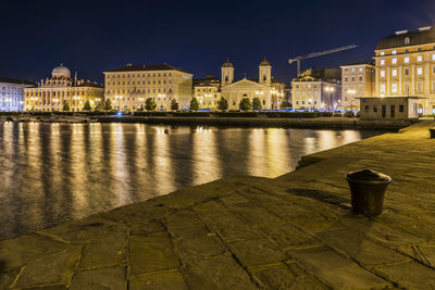 Skyline of trieste. atmospheric light at night. italy