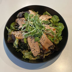 High angle view of meal served in bowl