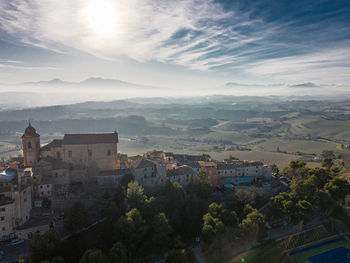High angle view of townscape against sky