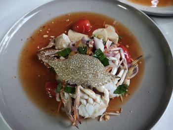 High angle view of meal served in bowl