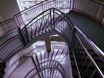 High angle view of spiral staircase in building