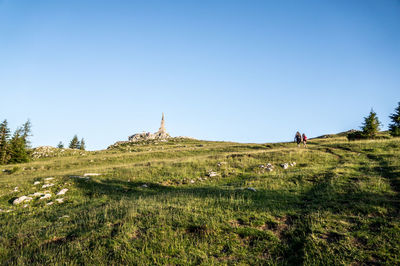 Scenic view of field against clear sky