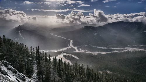 Scenic view of snowcapped mountains against sky